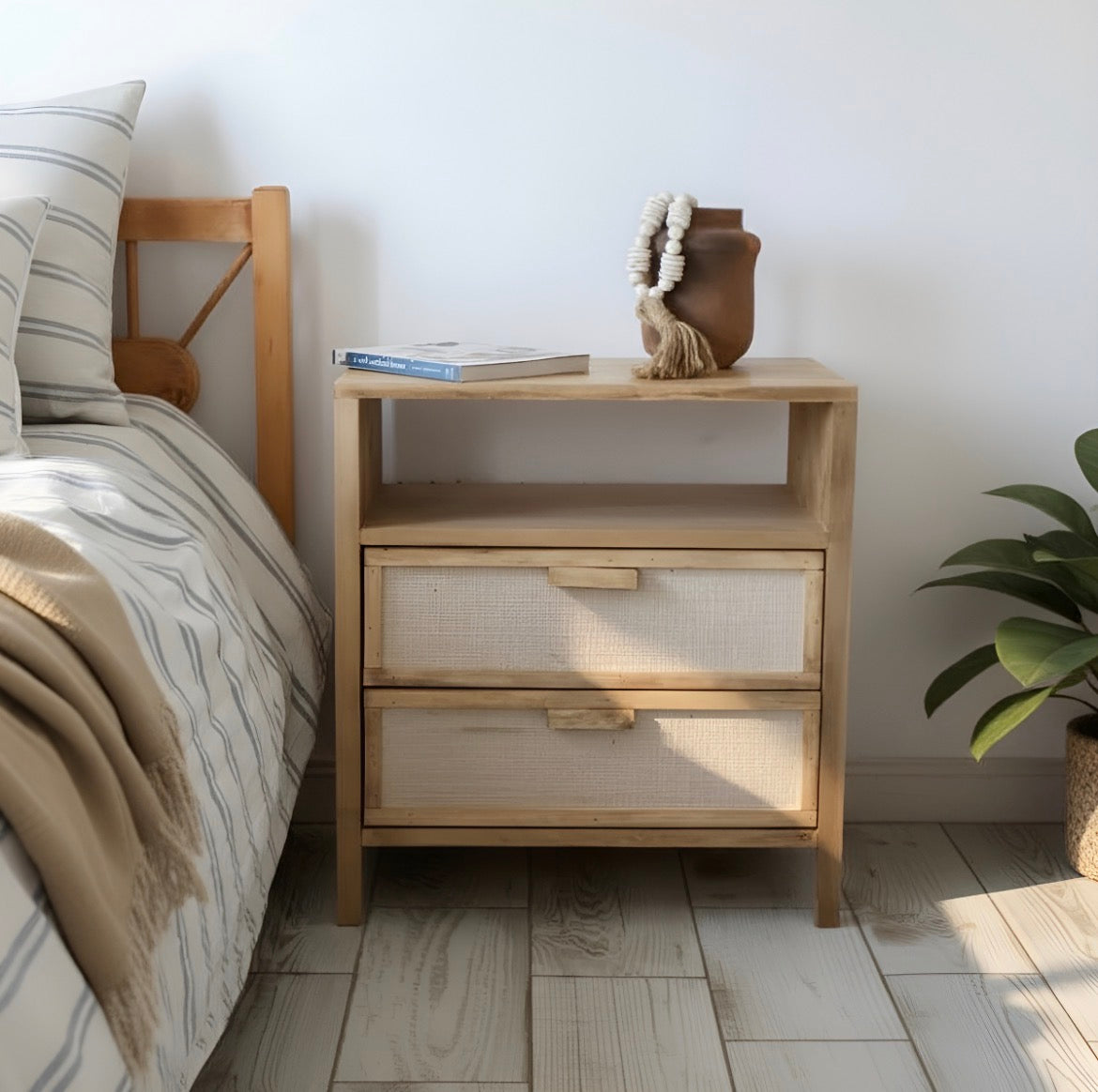 Mesa De Luz Madera Nordica Moderna Color Petiribi 2 Cajones