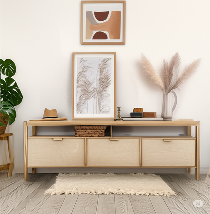 Mueble Rack para TV en Madera Álamo Macizo Fibra Natural