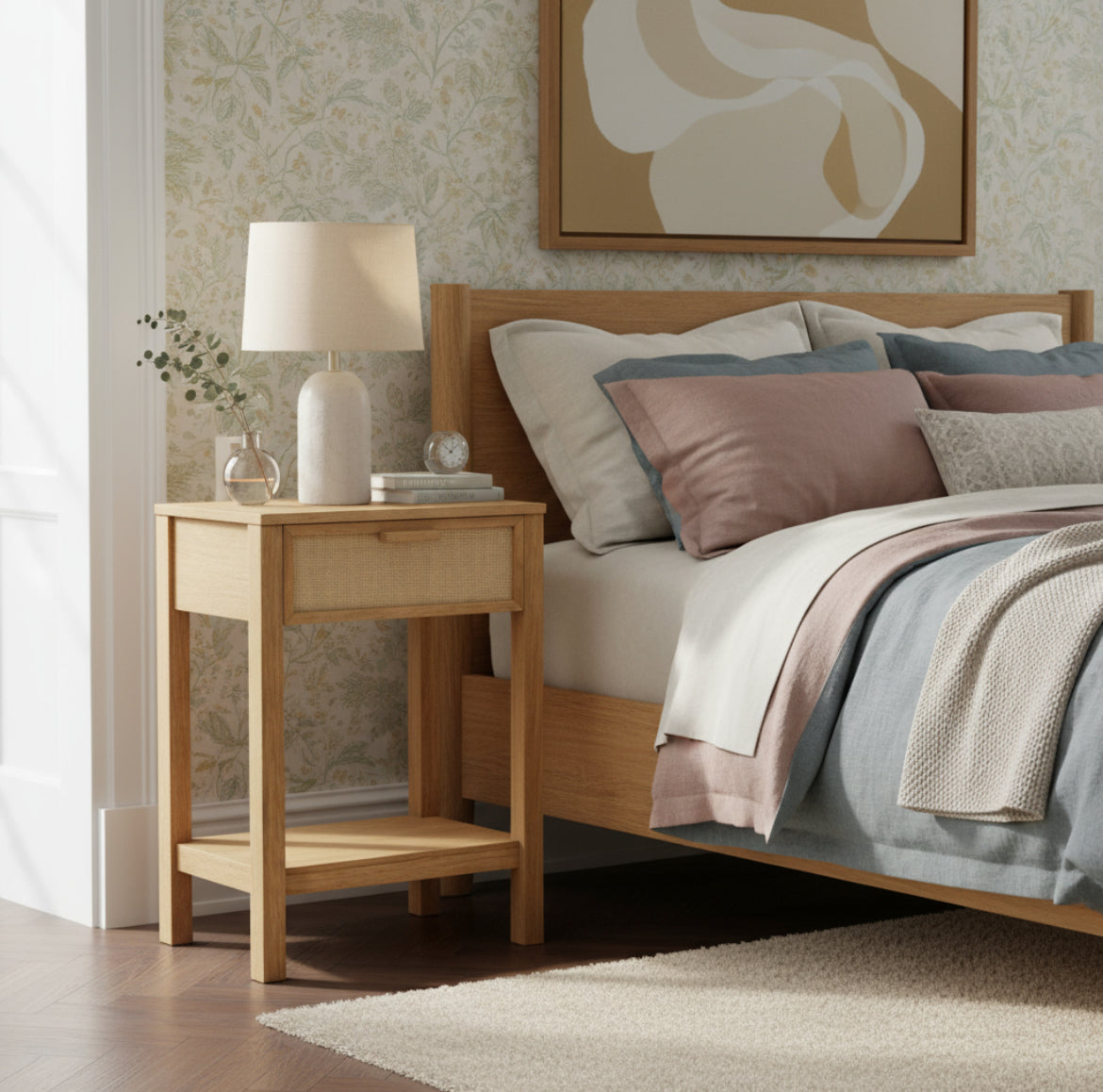 Mesa De Luz Madera Alamo Macizo Teñido En Color Petiribí