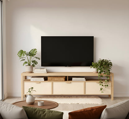 Mueble Rack para TV en Madera Álamo Macizo Fibra Natural