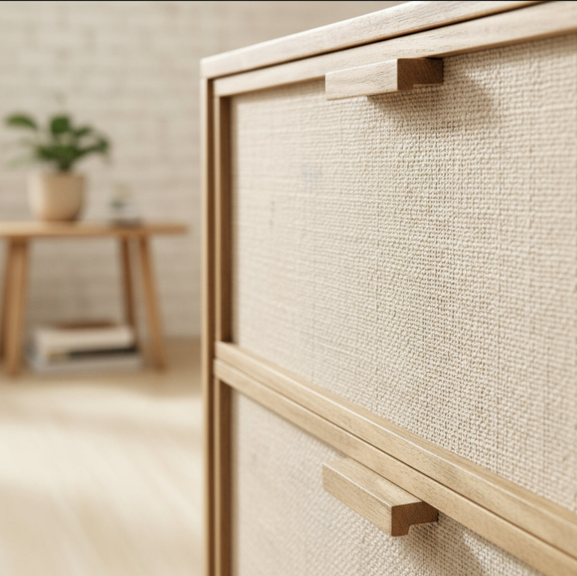 Comoda Aparador De Madera Y Fibras Naturales 6 Cajones