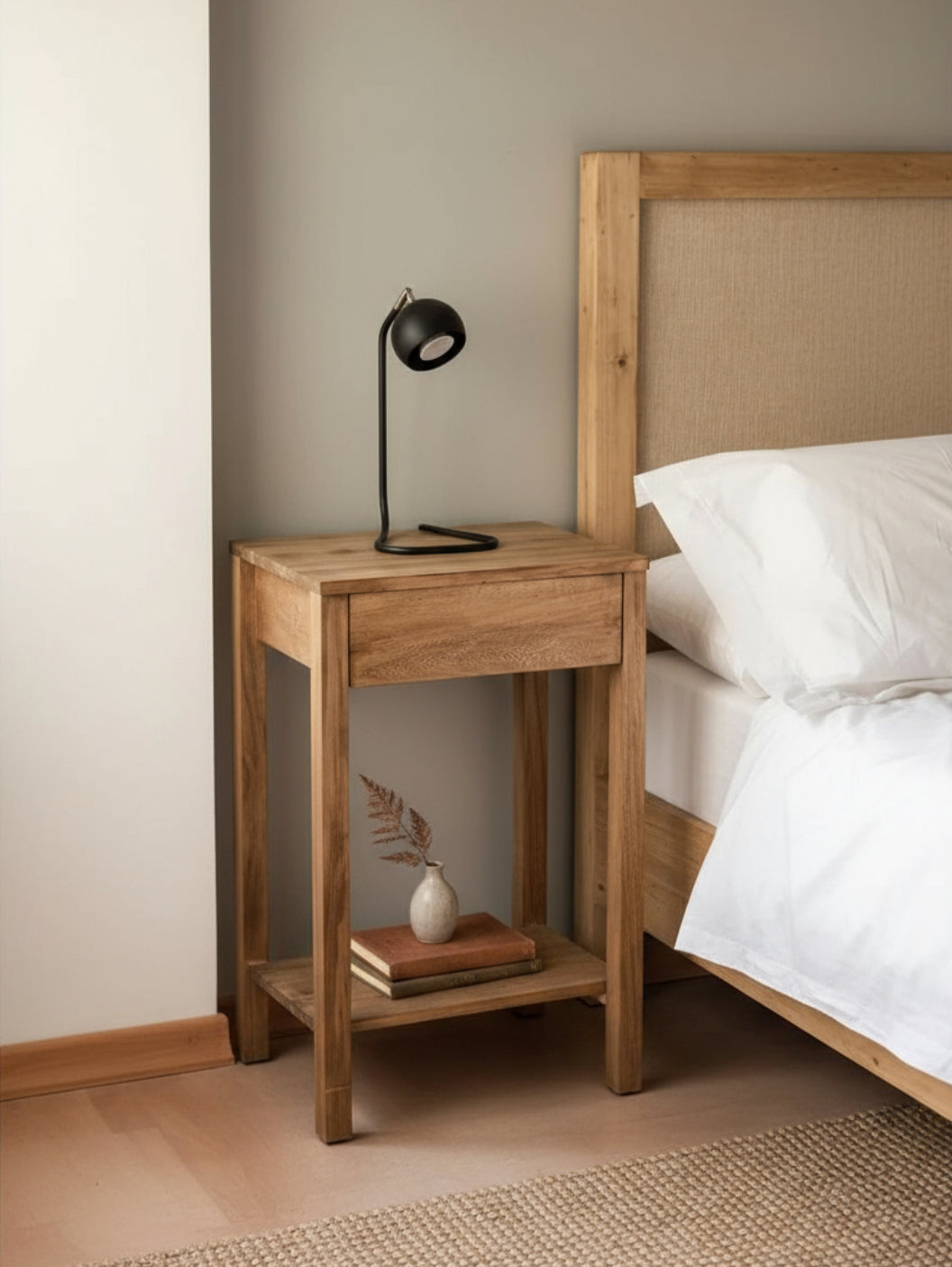 Mesa De Luz Madera Minimal Con Cajon Teñido Color Petiribi