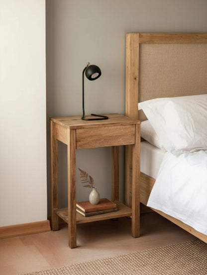 Mesa De Luz Madera Minimal Con Cajon Teñido Color Petiribi