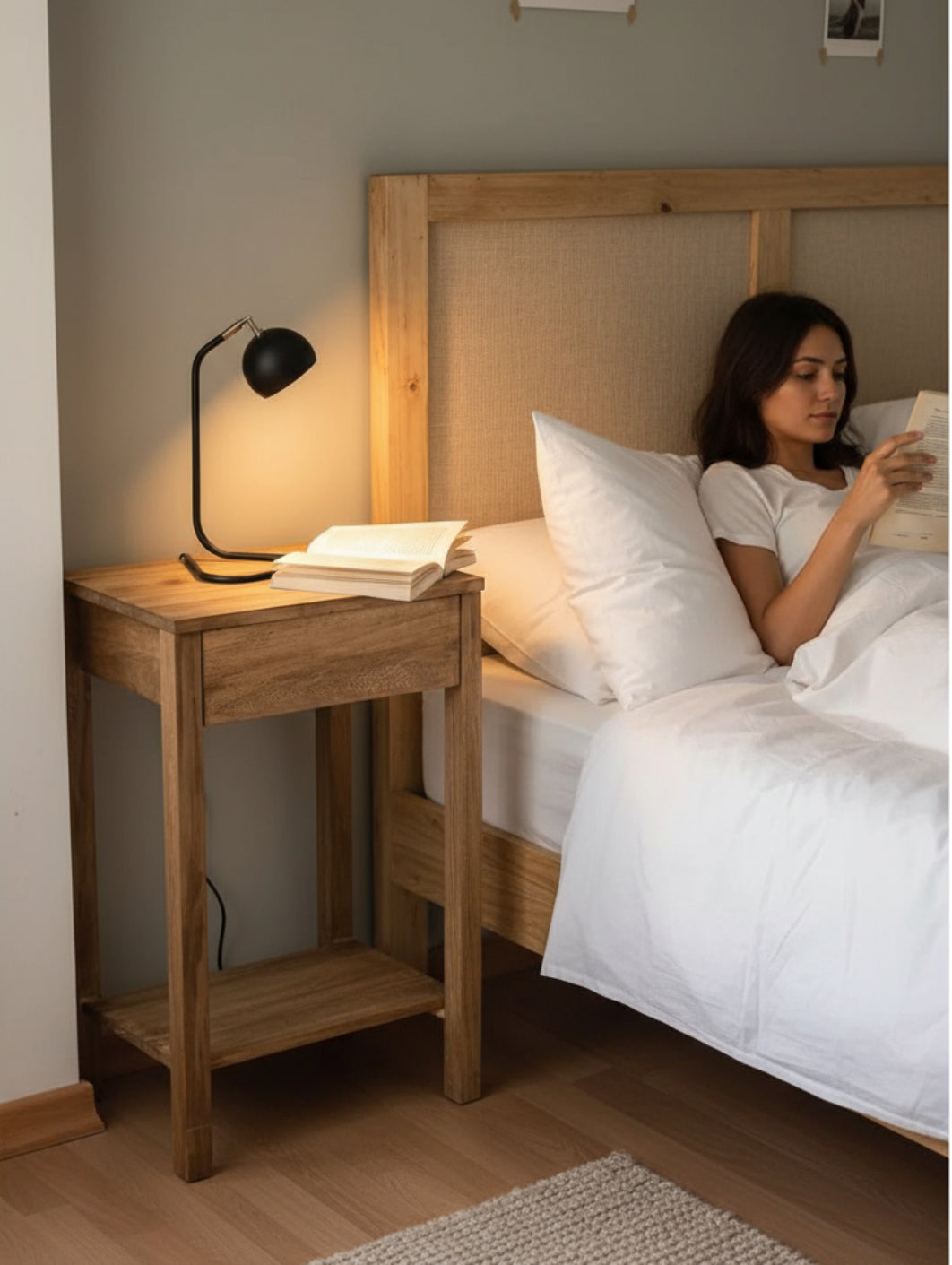 Mesa De Luz Madera Minimal Con Cajon Teñido Color Petiribi