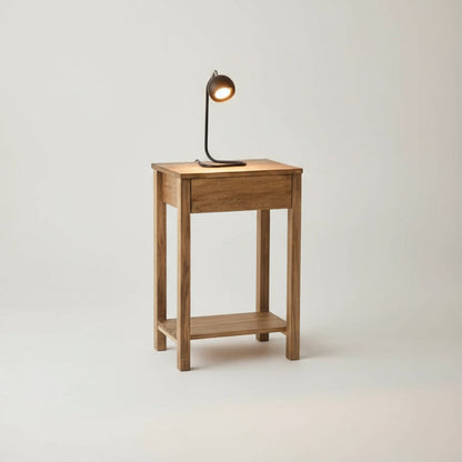 Mesa De Luz Madera Minimal Con Cajon Teñido Color Petiribi