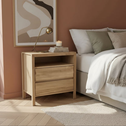 Mesa De Luz Mesita Alamo Macizo 2 Cajones 65x60x35 Nordico