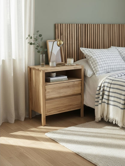 Mesa De Luz Mesita Alamo Macizo 2 Cajones 65x60x35 Nordico