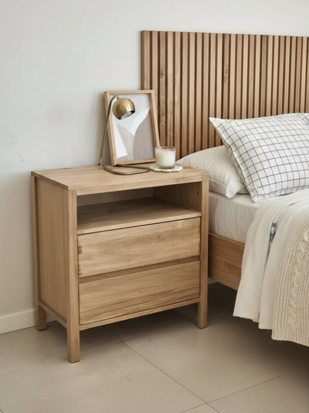 Mesa De Luz Mesita Alamo Macizo 2 Cajones 65x60x35 Nordico