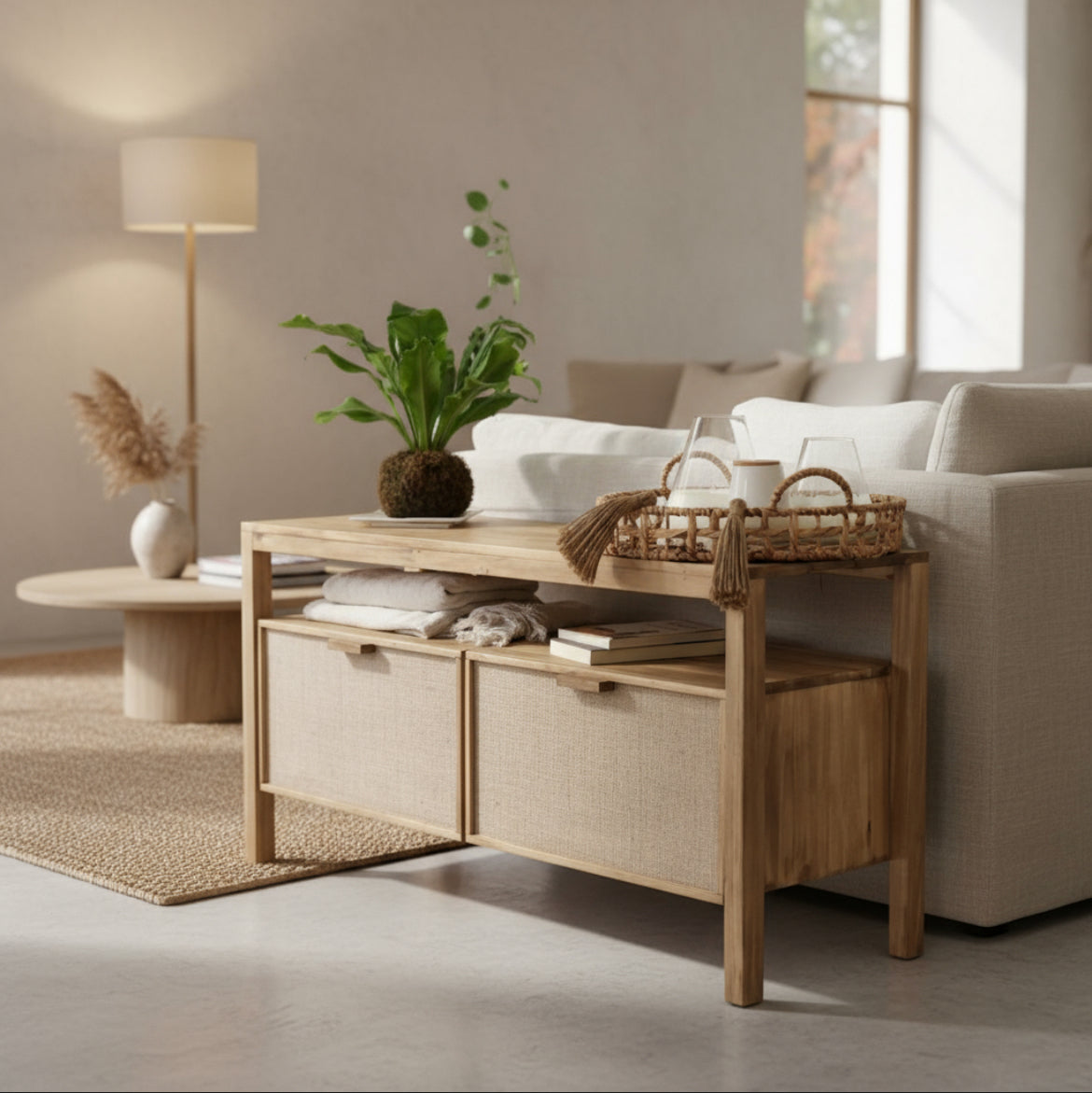 Mueble Rack para TV en Madera Álamo Macizo Fibra Natural