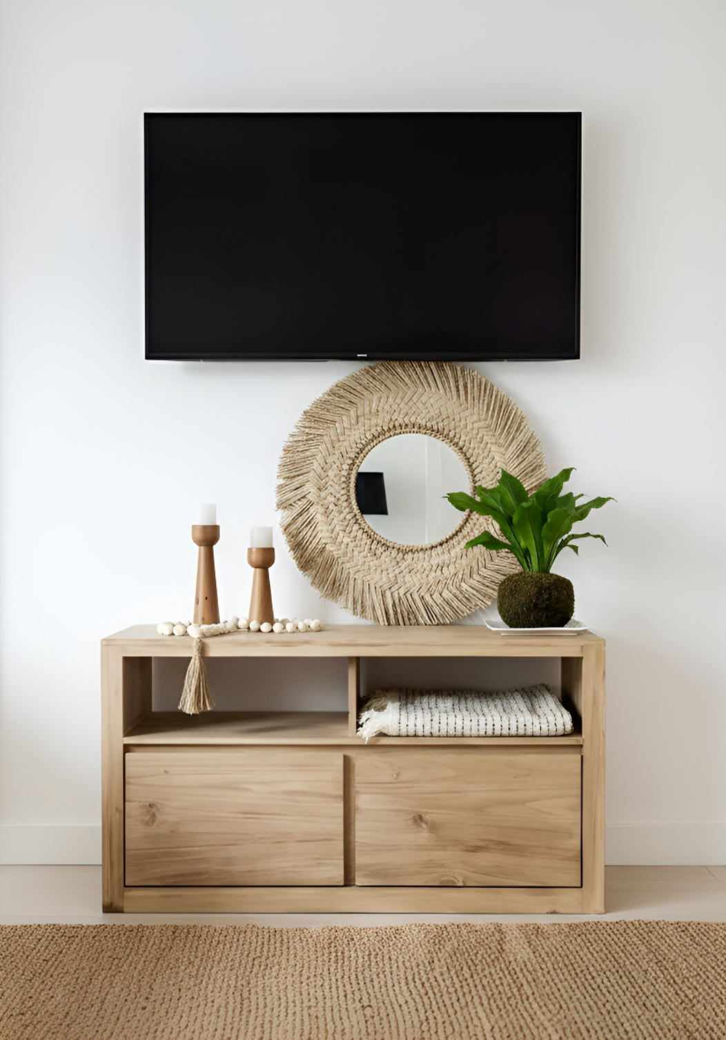 Mueble Tv Rack De Madera Maciza Nordica 2 y 3 Cajones Varias Medidas