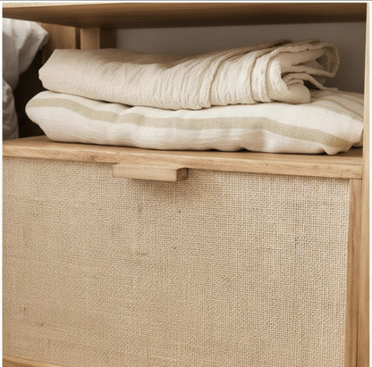 Mesa De Luz Madera Nordica Con Cajon de Fibra Natural