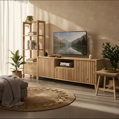 Mueble Tv Rack De Madera Varillado 2 Puertas Estante Y Cajon