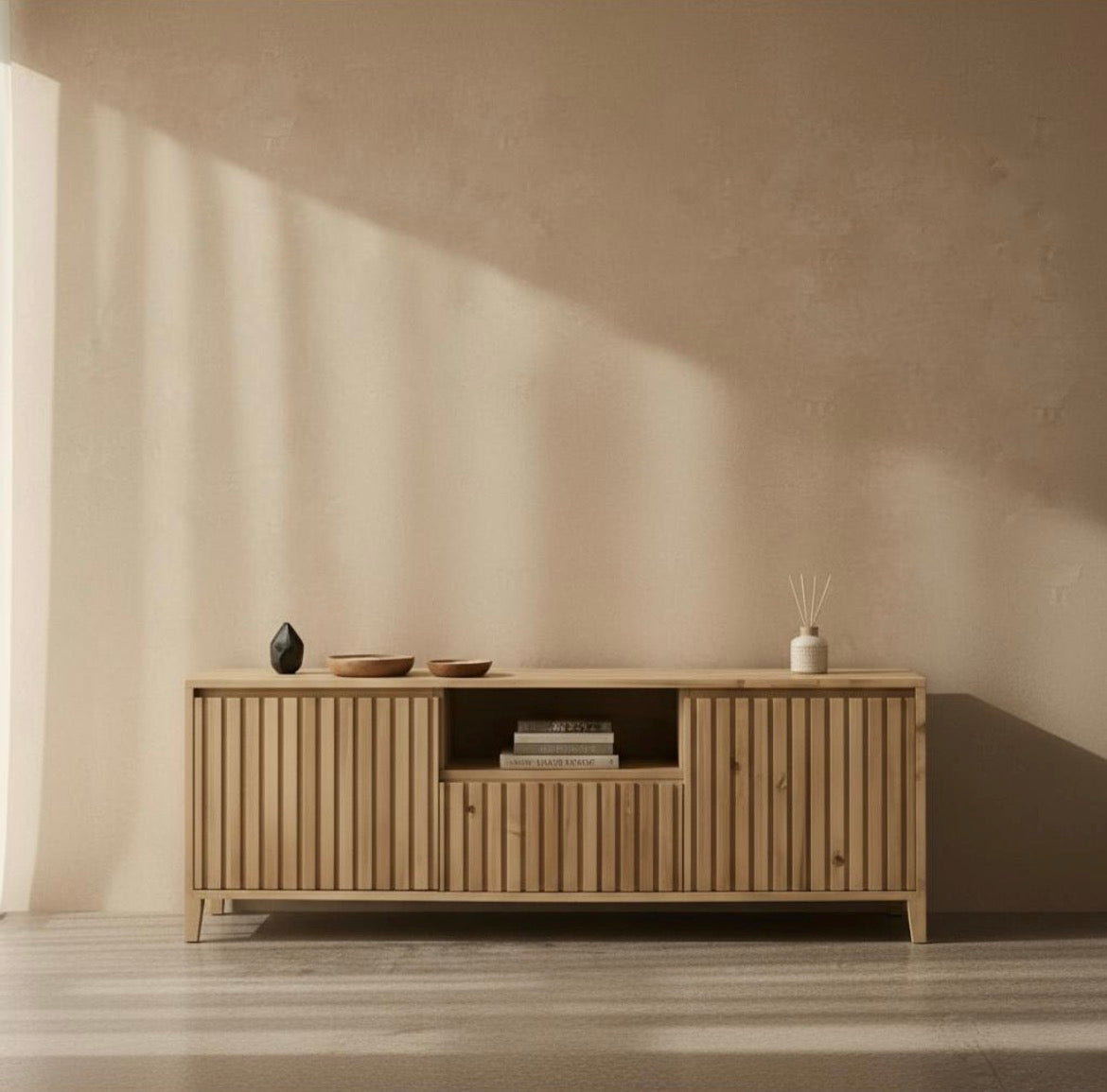 Mueble Tv Rack De Madera Varillado 2 Puertas Estante Y Cajon