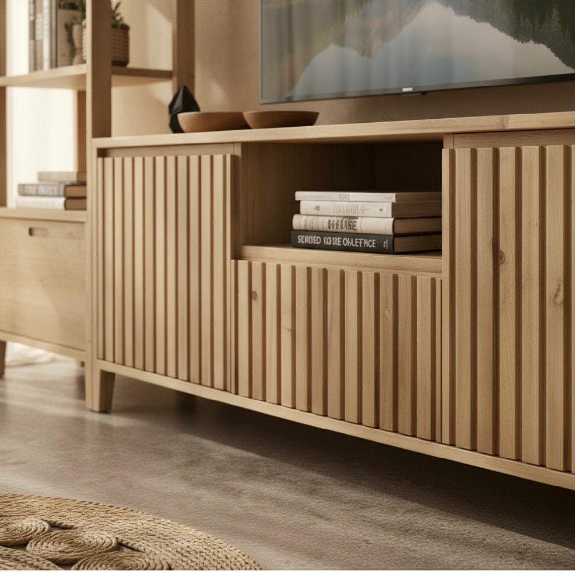 Mueble Tv Rack De Madera Varillado 2 Puertas Estante Y Cajon