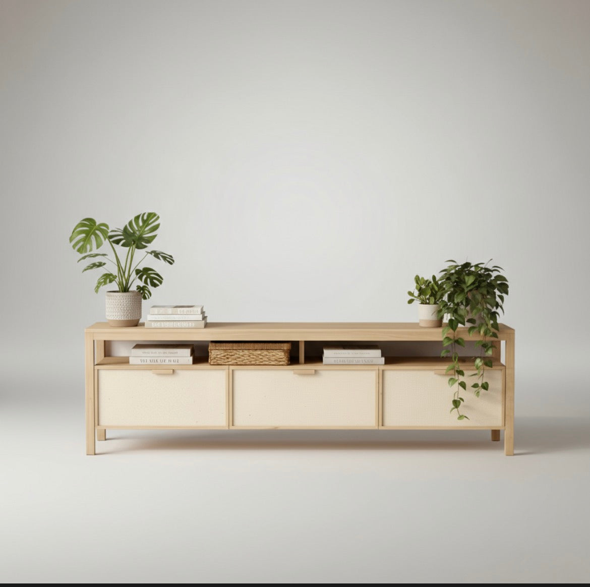 Mueble Rack para TV en Madera Álamo Macizo Fibra Natural