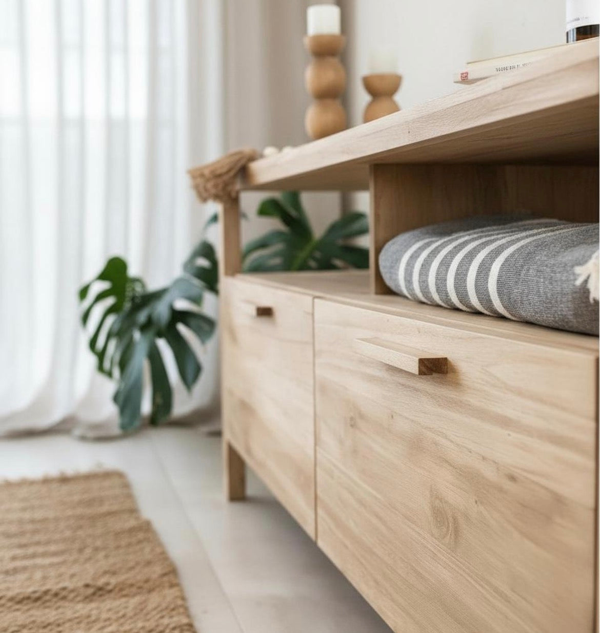 Rack Tv Mueble Nordico De Madera Maciza 2 y 3 Cajones