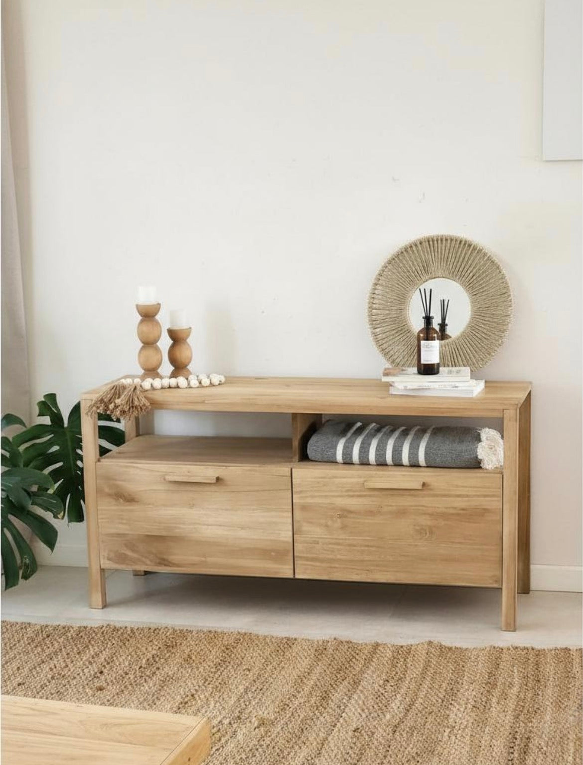 Rack Tv Mueble Nordico De Madera Maciza 2 y 3 Cajones