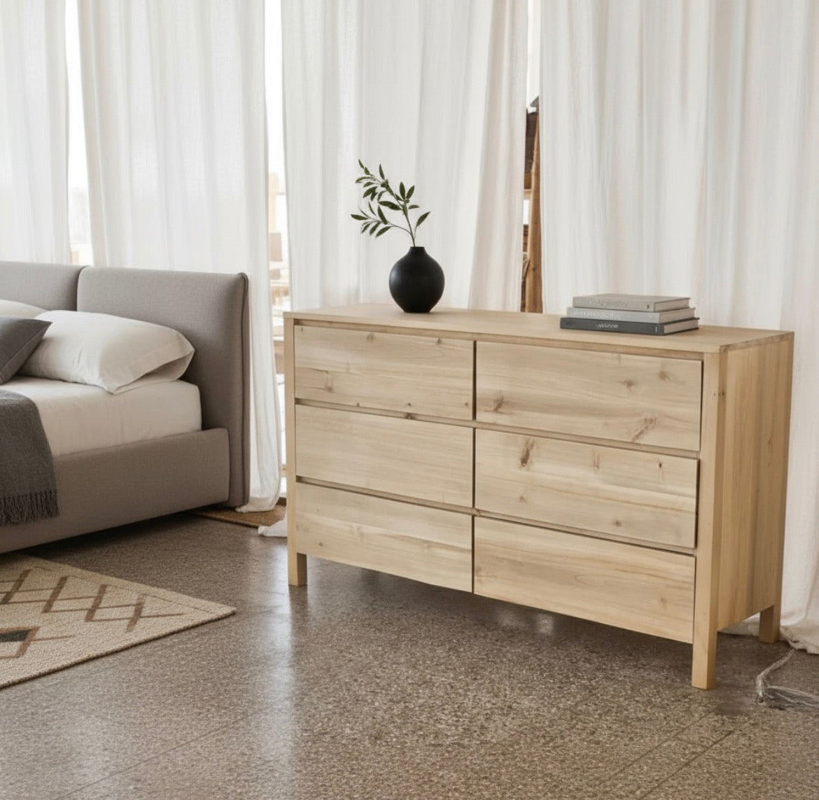 Comoda Cajonera Madera Alamo Macizo 6 Cajones Dormitorio