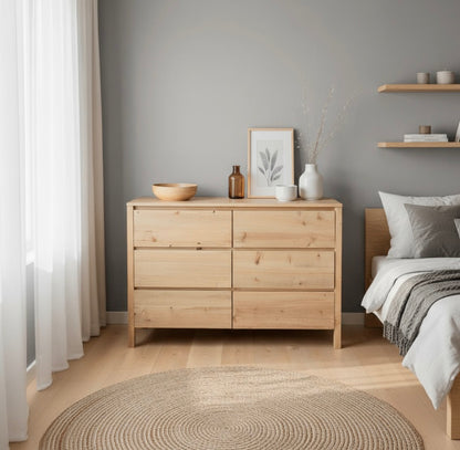 Comoda Cajonera Madera Alamo Macizo 6 Cajones Dormitorio