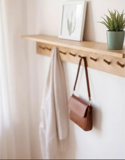 Perchero Pared Madera Nordico Con Estante Repisa