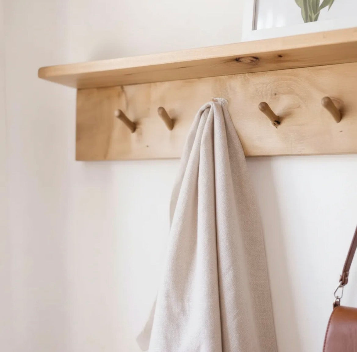 Perchero Pared Madera Nordico Con Estante Repisa