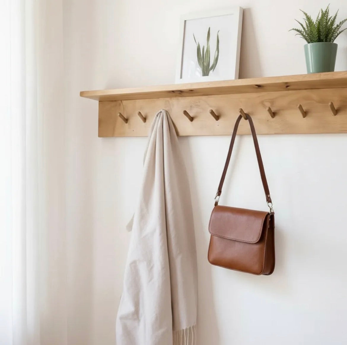 Perchero Pared Madera Nordico Con Estante Repisa