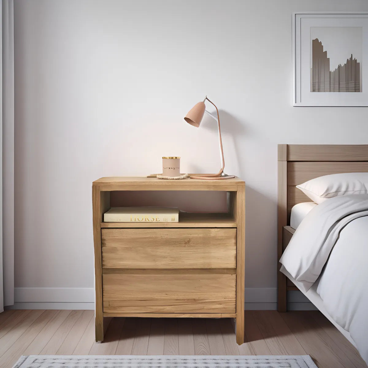 Mesa De Luz Mesita Alamo Macizo 2 Cajones 65x60x35 Nordico