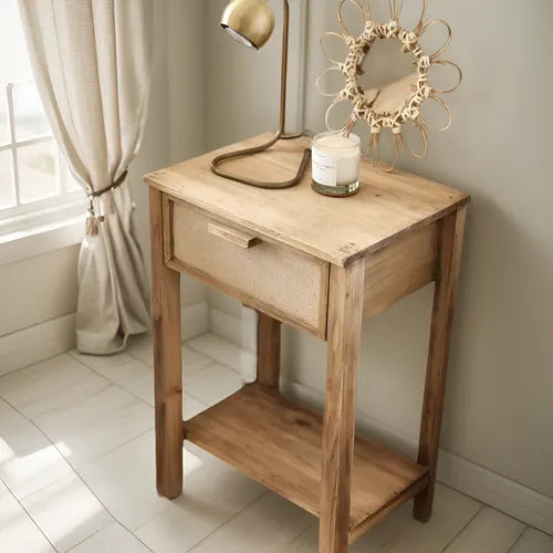 Mesa De Luz Madera Alamo Macizo Teñido En Color Petiribí