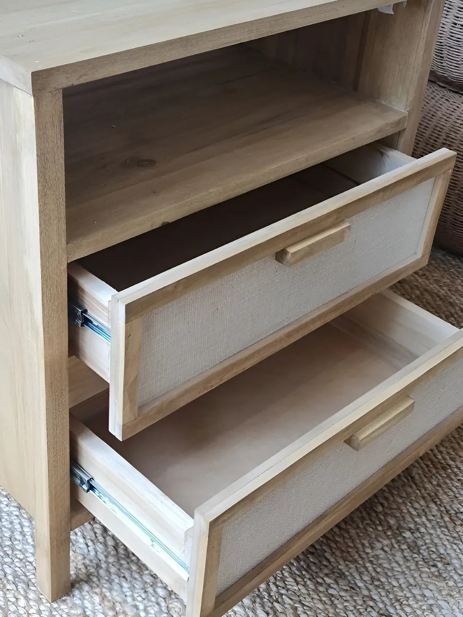 Mesa De Luz Madera Nordica Moderna Color Petiribi 2 Cajones