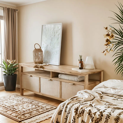 Mueble Rack para TV en Madera Álamo Macizo Fibra Natural