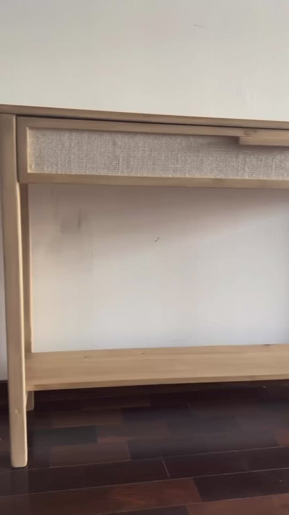 Recibidor Madera Maciza Cajon Fibra Natural Con Estante